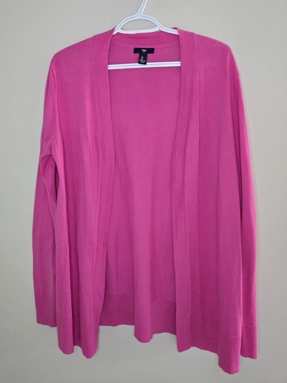 GAP hot pink open-front cardigan, ribbed hem, lightweight, 100% cotton, large